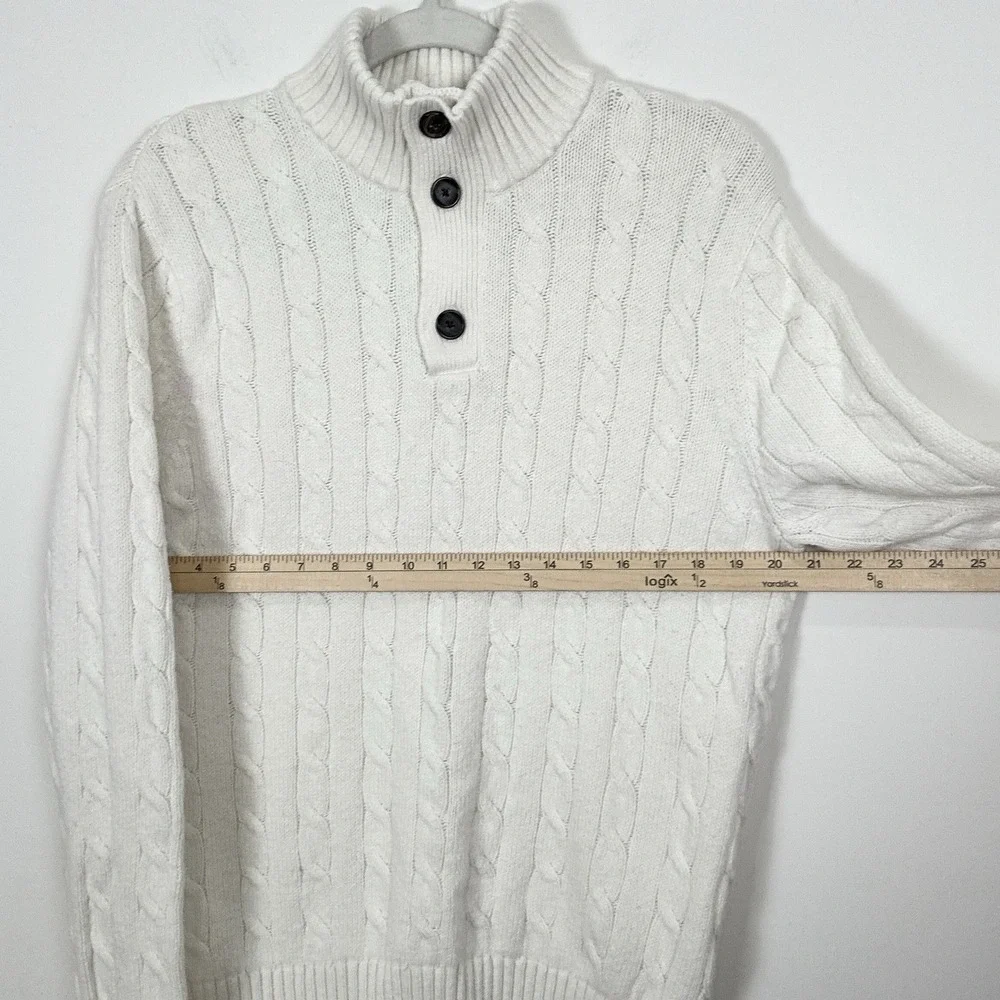 Banana Republic Sweater Men L Ivory Cable Knit Button Mock Neck